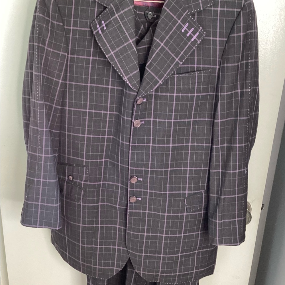 Elegant Checkered Purple & Gray 3 Piece Suit